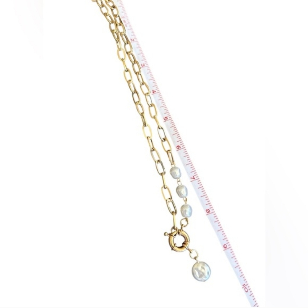 Gold Chain Necklace with White Pearl Accents - Picture 4 of 7